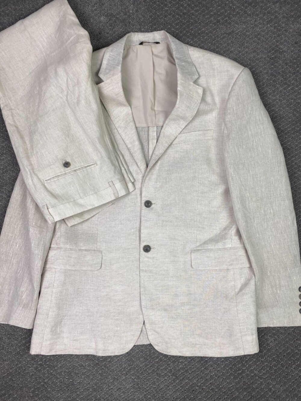 Tasso Elba Linen Suit Beige Blazer XL Pants 36x32 NWOT 100% Linen